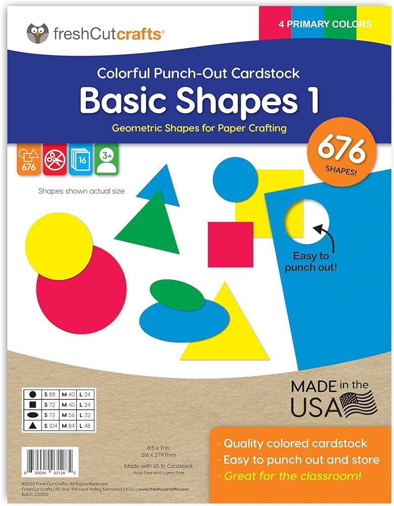 | Basic Shapes Circles, Triangles, Squares, Ovals, US Made Card Stock Punch Out Geometric Shapes ... | Amazon (US)