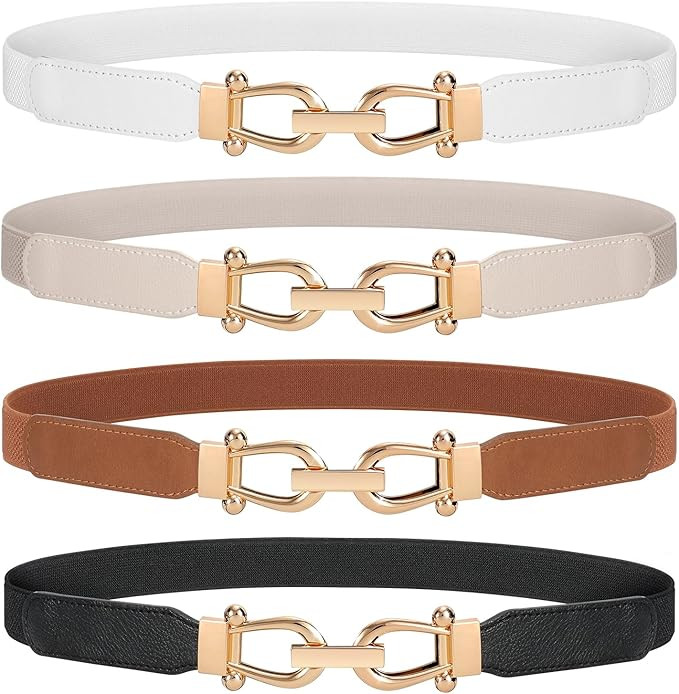 WERFORU Women Skinny Belt for Dresses Retro Stretch Ladies Waist Belt Plus Size Set of 4 | Amazon (US)