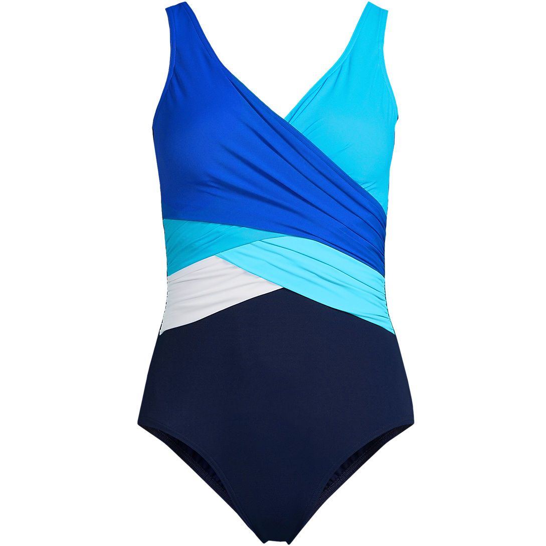 Women's SlenderSuit Tummy Control Chlorine Resistant Wrap One Piece Swimsuit | Lands' End (US)