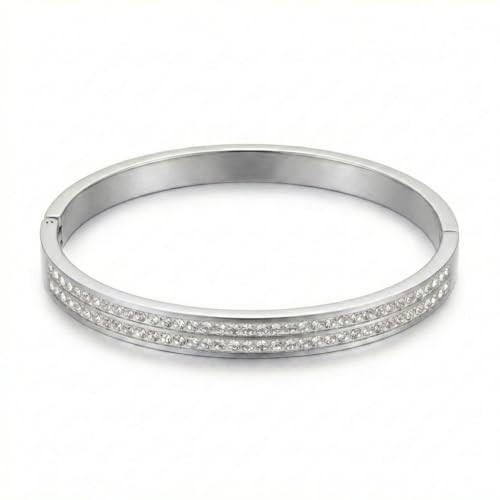 BXDA Silver Plated Rhinestone Bangle Stack Bracelets for Women, Trendy Dainty Circle Cubic Zirconia Tennis Bracelet Summer Holiday Jewelry Gift | Amazon (US)
