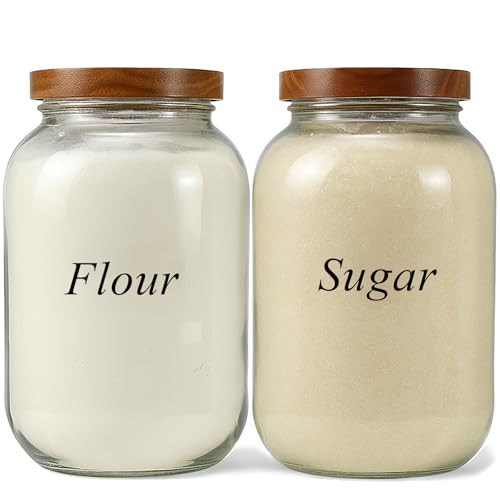 YoenKtss 2 Pack Glass Flour Sugar Storage Containers with Acacia Wooden Lid, 1 Gallon Glass Jars with Airtight Lid, Wide Mouth Large Mason Jars 128oz for Rice, Pasta, Oats, Coffee Storage | Amazon (US)