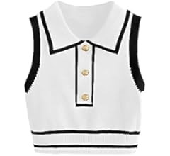 Verdusa Women's Button Front Striped Collar Sleeveless Sweater Vest Knit Top | Amazon (US)