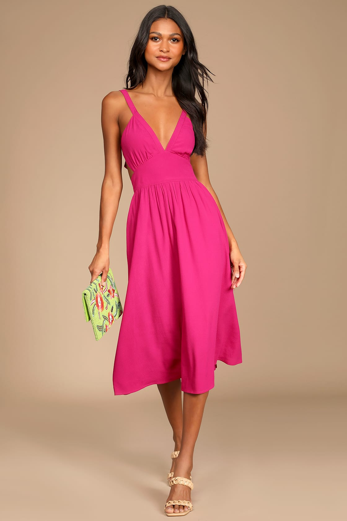 Bold New Look Magenta Tie-Back Midi Dress With Pockets | Lulus (US)