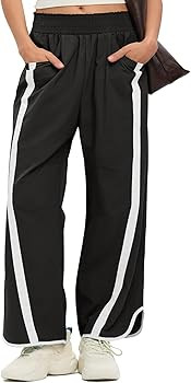 AKEWEI Womens Baggy Wide Leg Pants Summer Casual Elastic Waisted Contrast Color Workout Y2k Track... | Amazon (US)