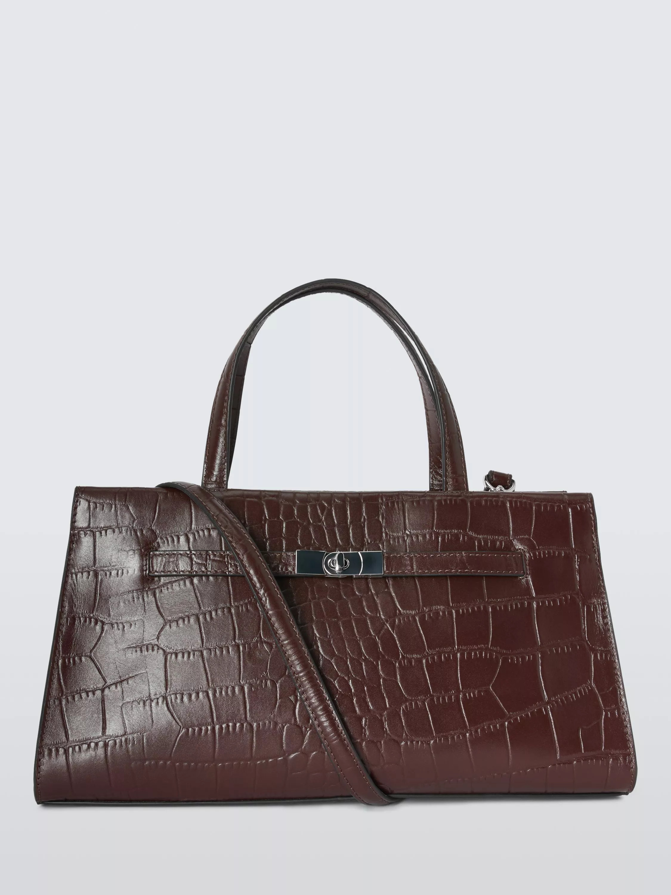 John LewisCroc Effect Leather Turn Lock Grab Bag, Chocolate | John Lewis (UK)