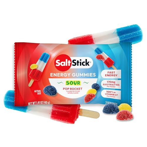 SaltStick Energy Gummies with Electrolytes, Sour Pop Rocket, Easy to Chew Electrolyte Gummy, Energy Chews That Taste Great. 10 Packs, 80 Gummies | Amazon (US)