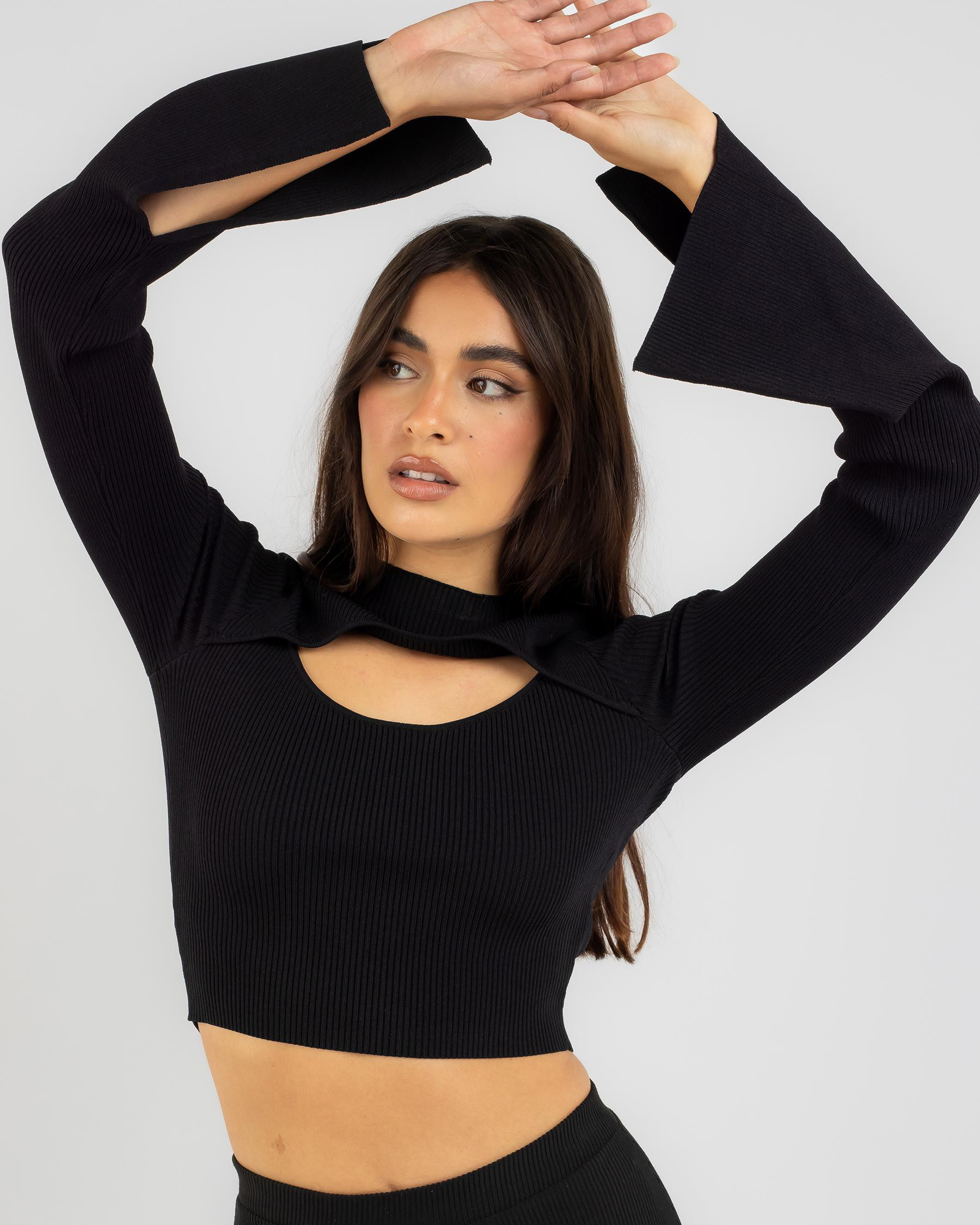 Ava And Ever Women's Amy Cut Out Long Sleeve Knit Top in Black Size XS | City Beach (US)