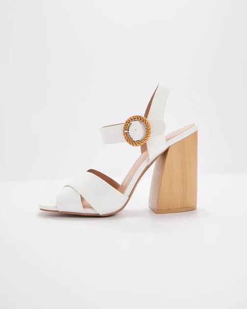 Chandler Strappy Wooden Heels - White | VICI Collection