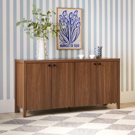Walker Edison Modern Wood Scalloped Sideboard TV Stand, Medium Brown Oak | Walmart (US)
