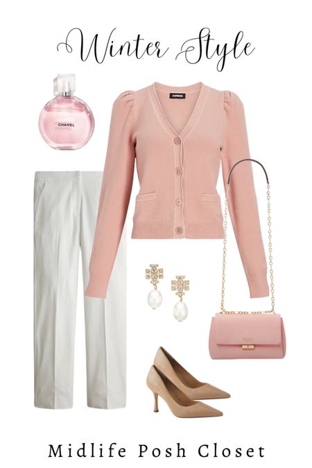 Sophisticated Style: baby pink cardigan paired with ivory straight leg pants & Kate Spade bag  

#LTKSeasonal #LTKFind #LTKitbag