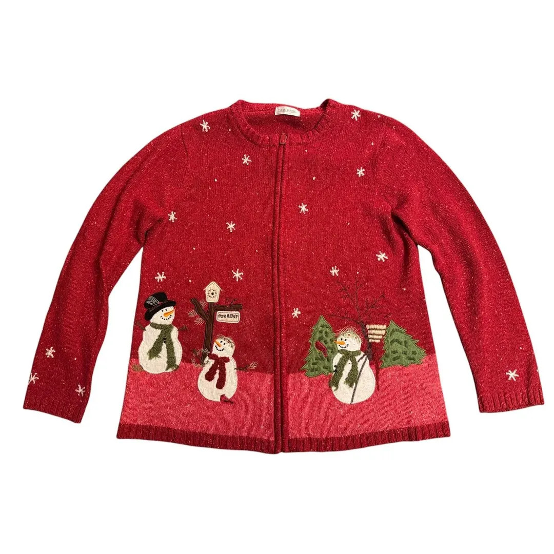 Vintage Women's Red Snowman Christmas Cardigan Sweater L Holiday Festive Knit - Etsy | Etsy (US)