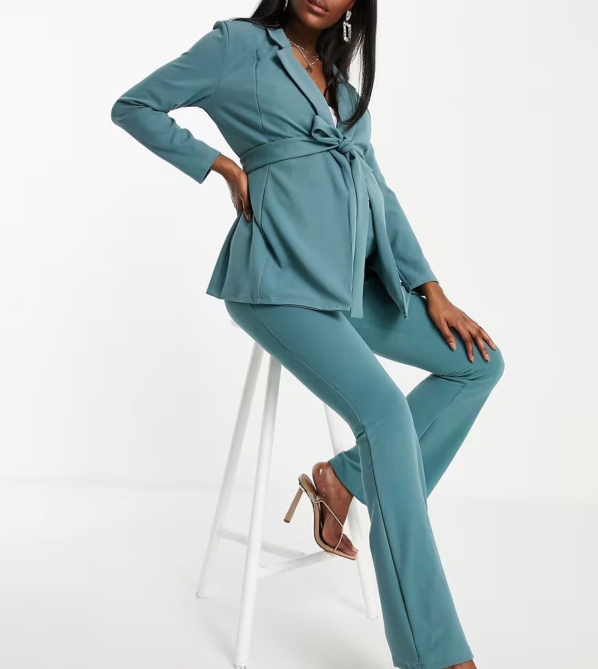 ASOS DESIGN Maternity jersey wrap suit blazer in sage-Green | ASOS (Global)