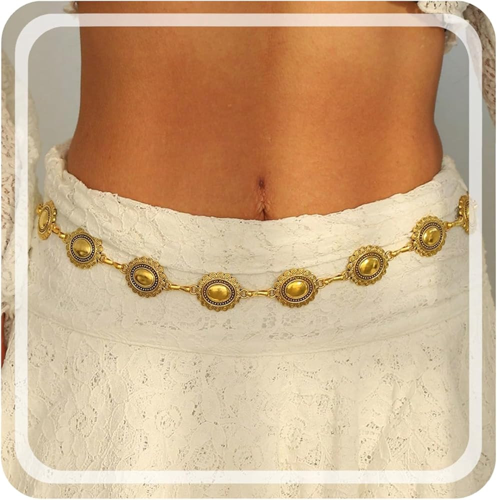 RINHOO Metal Waist Chain Belt for Women Cowgirl Chain Concho Belts for Dresses Jeans Country Conc... | Amazon (US)