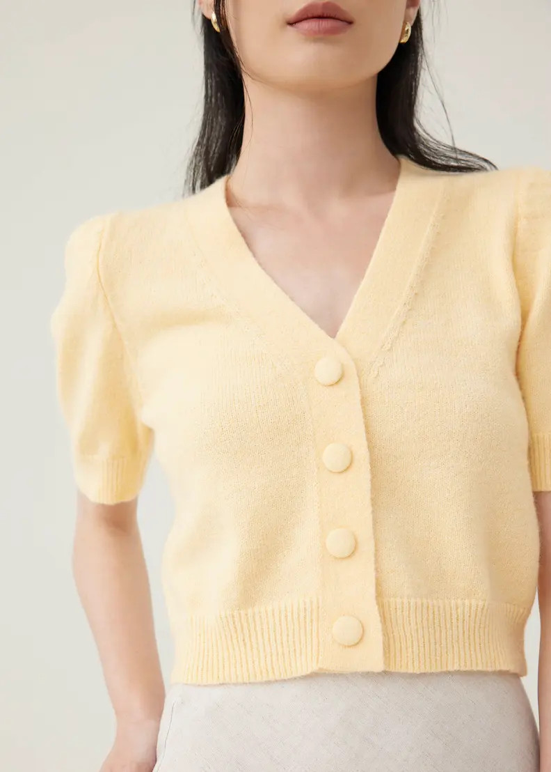 Hazel Puff Sleeve Crop Cardigan | Love, Bonito USA