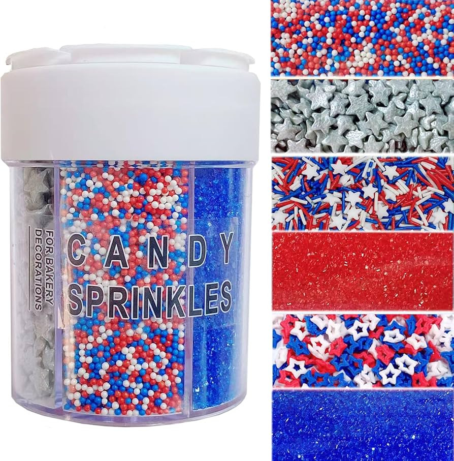 Sentovac 6 Cell Patriotic Sprinkles Edible for Cake Decorating 4th of July Red White Blue Sprinkl... | Amazon (US)