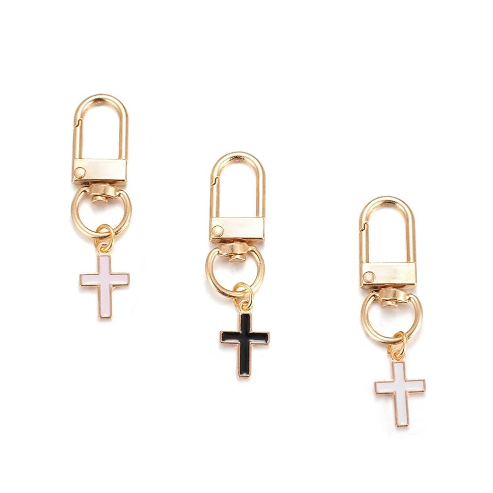 Small Cross Keychain for Women 3pcs Pack White Pink Black Car Keys Ring Accessories Clip Handbag Purse Backpack Pendant Charms 3PCSCROSS | Amazon (US)