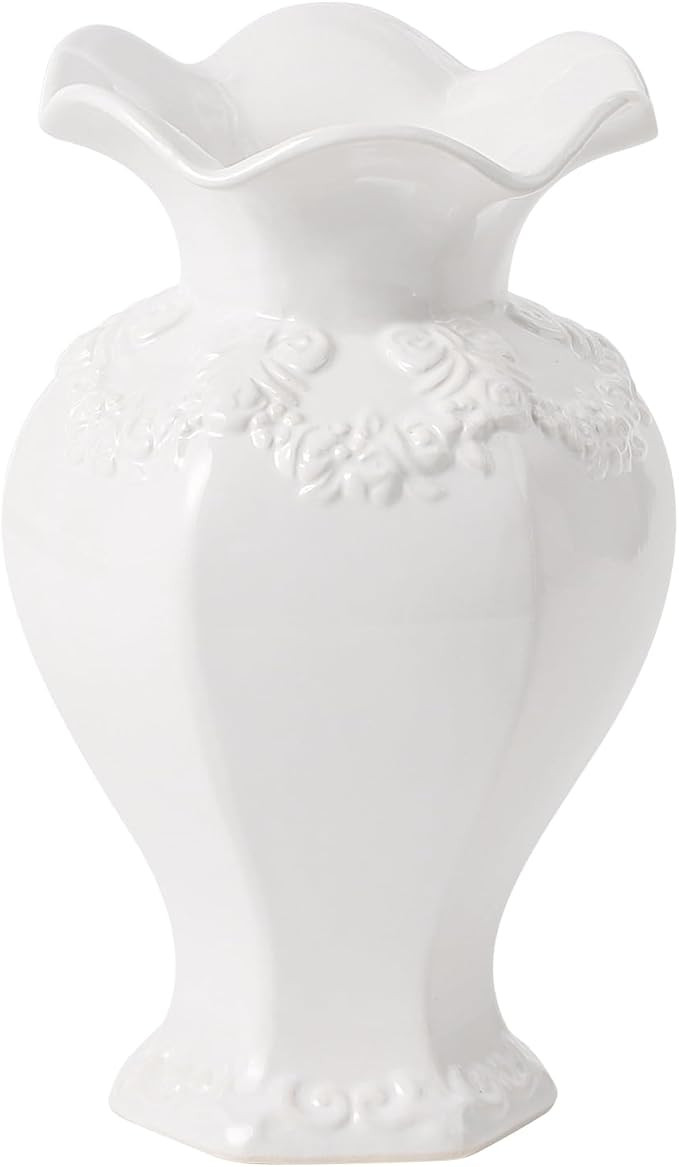 White Ceramic Vase, Decorative Vases for Modern Home Decor, Farmhouse Minimalist Decor, Boho Flow... | Amazon (US)