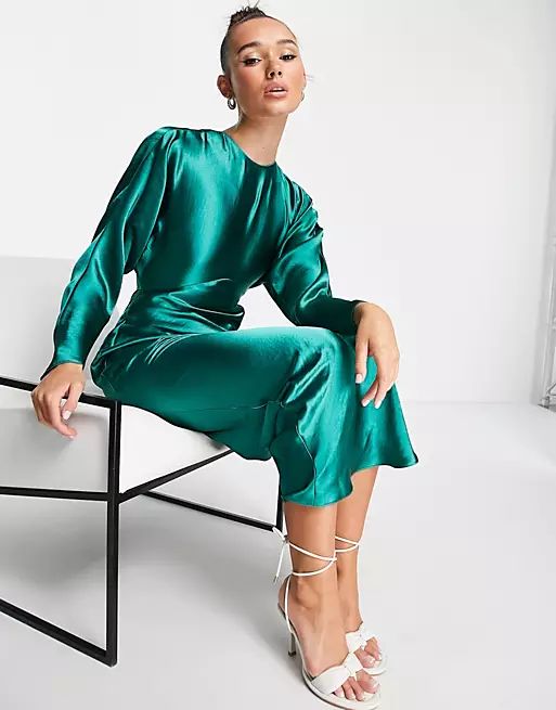 ASOS DESIGN satin batwing bias cut maxi dress in green | ASOS | ASOS (Global)