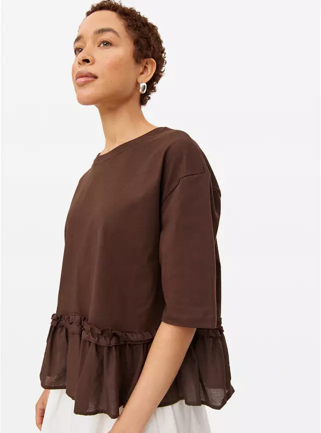 Brown Peplum Hem Short Sleeve Top 10 | Tu Clothing