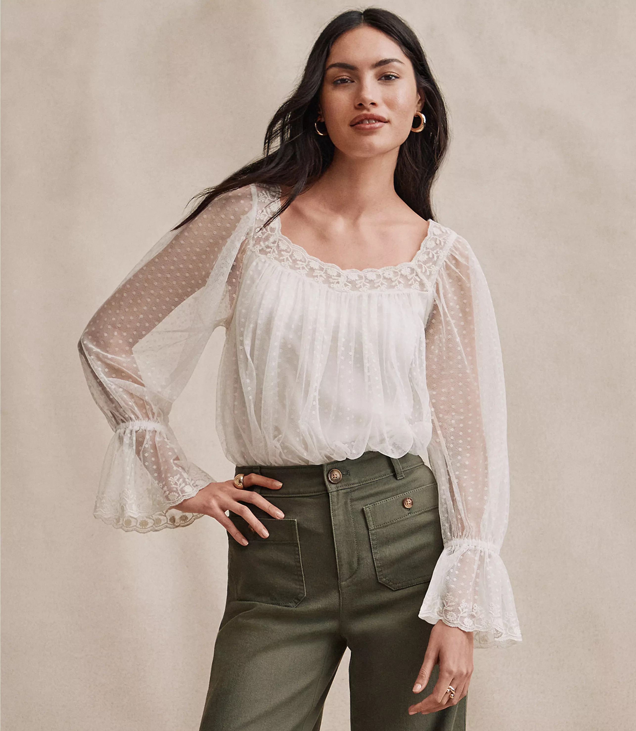 Dotted Tulle Blouse | LOFT