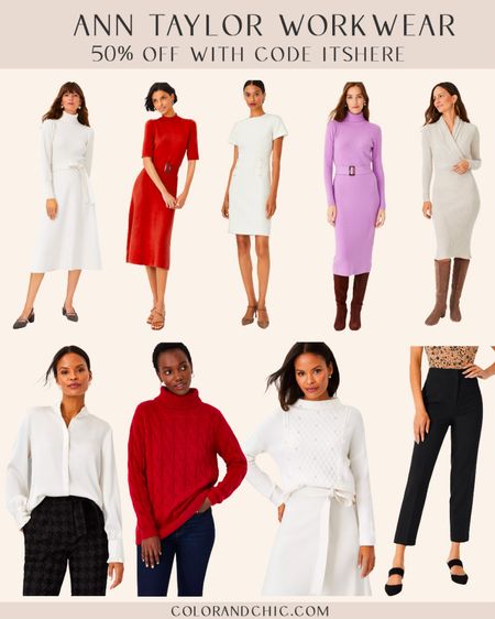 Workwear favorites including sweater dresses for business casual and business professional on sale for 50% off with code ITSHERE. I typically wear size XXS or Petite 00 in Ann Taylor  

#LTKsalealert #LTKCyberweek #LTKworkwear