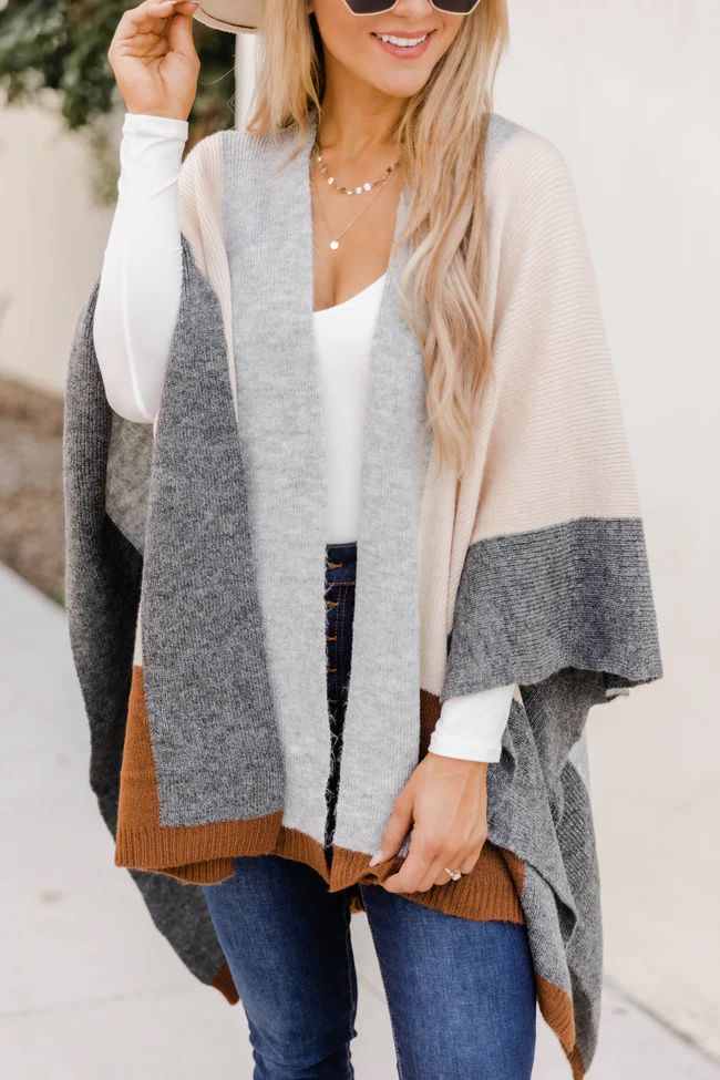 Borrow Your Time Colorblock Grey Poncho | The Pink Lily Boutique