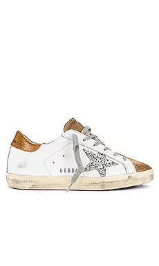 Golden Goose Superstar Sneaker in White, Tobacco, Silver, & Taupe | Revolve Clothing (Global)