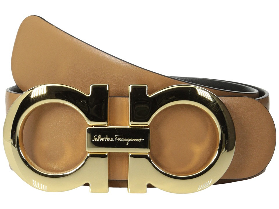 Salvatore Ferragamo - 237601 Double Gancini Wide Belt (Sienne) Women's Belts | 6pm