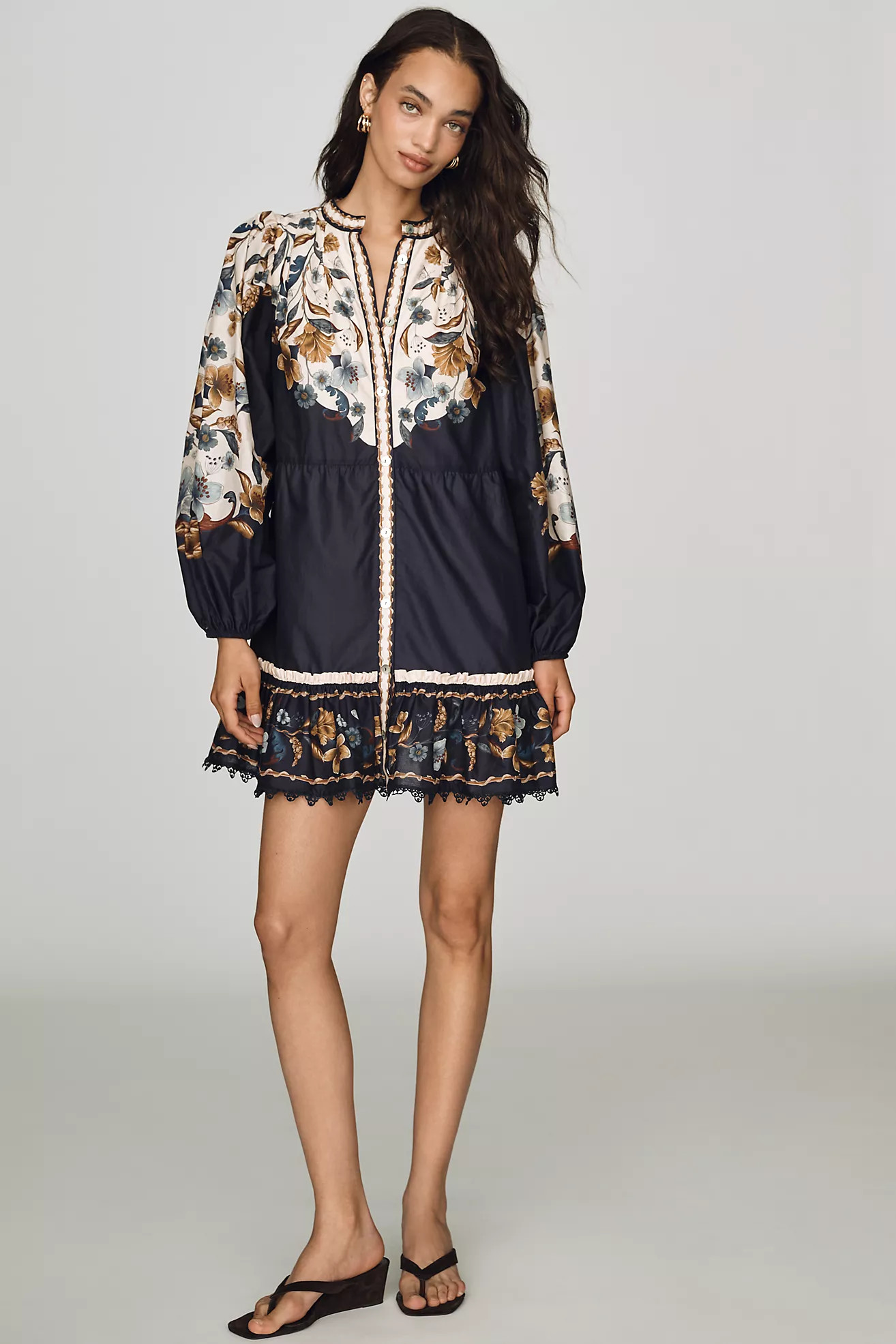 Farm Rio Golden Nature Cotton Mini Dress | Anthropologie (US)