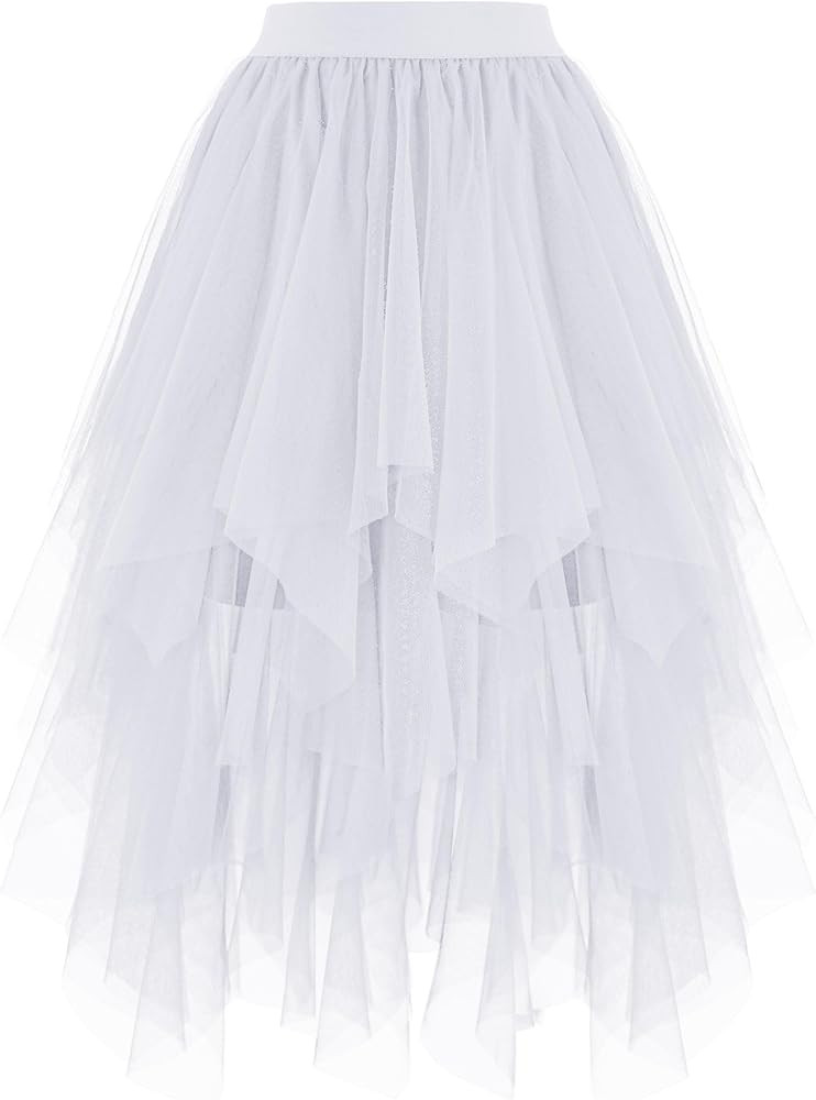 Ellames Women's Tulle Skirts High Low Layered Puffy Fairy Skirts Midi Length Irregular Tutu Skirt | Amazon (US)