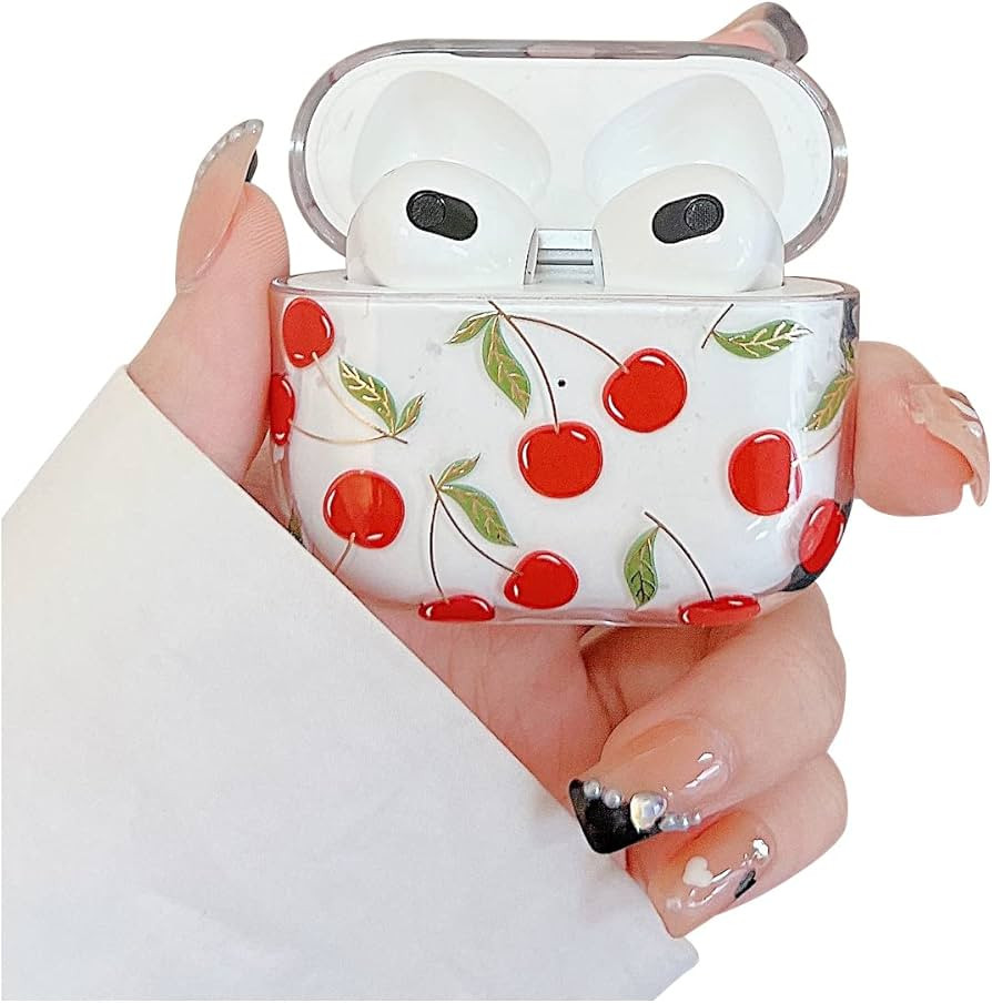 YeLoveHaw Designed for AirPods 3 Cute Case for Women Girls Teens, Red Fruit Green Leaves Pattern,... | Amazon (US)