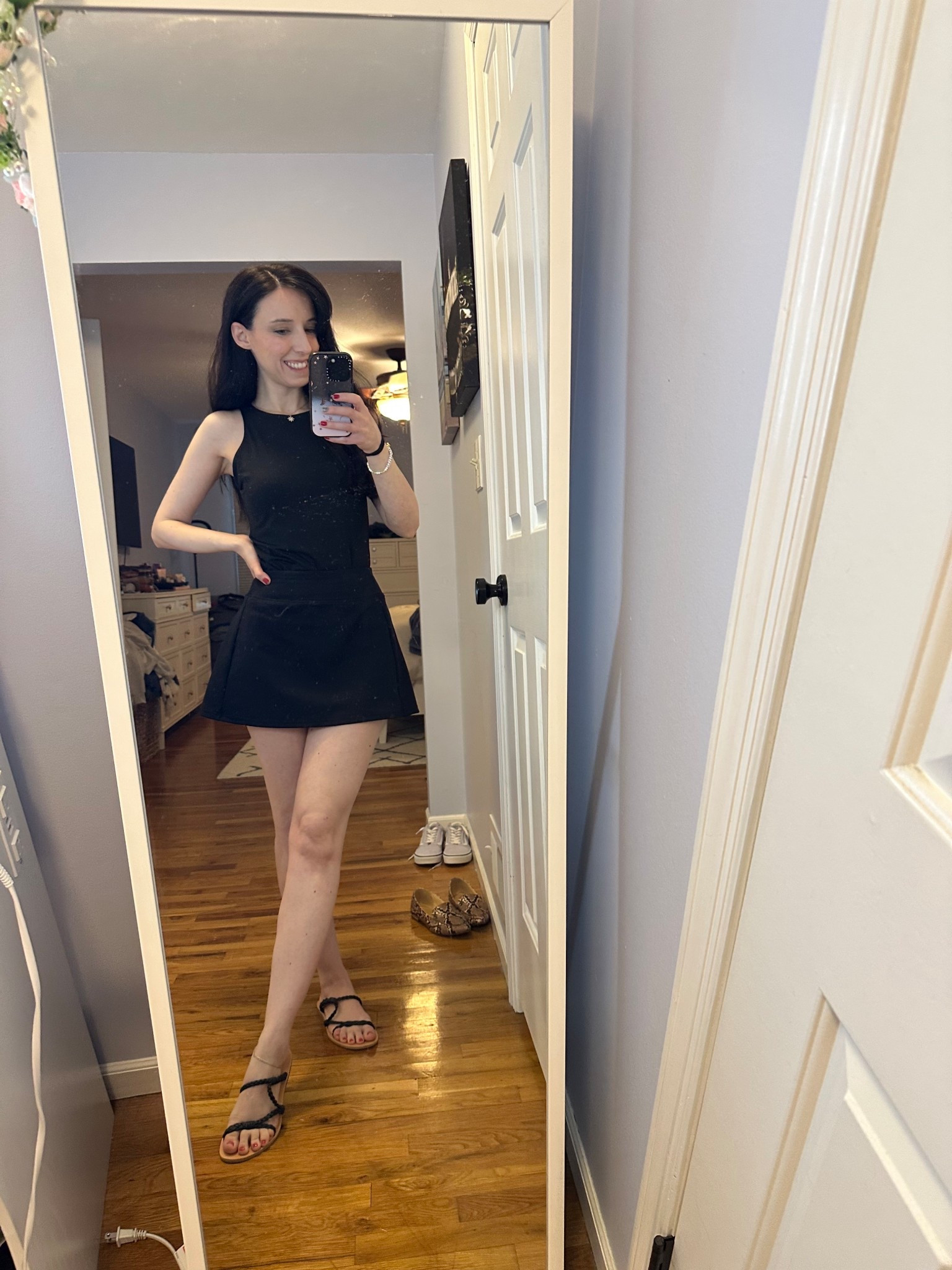 Black bodysuit size S
Black skort size S
Black sandals size 6.5

Summer outfit, casual, minimalist, all black, weekend, Amazon, easy 

#LTKStyleTip #LTKSeasonal #LTKFindsUnder50