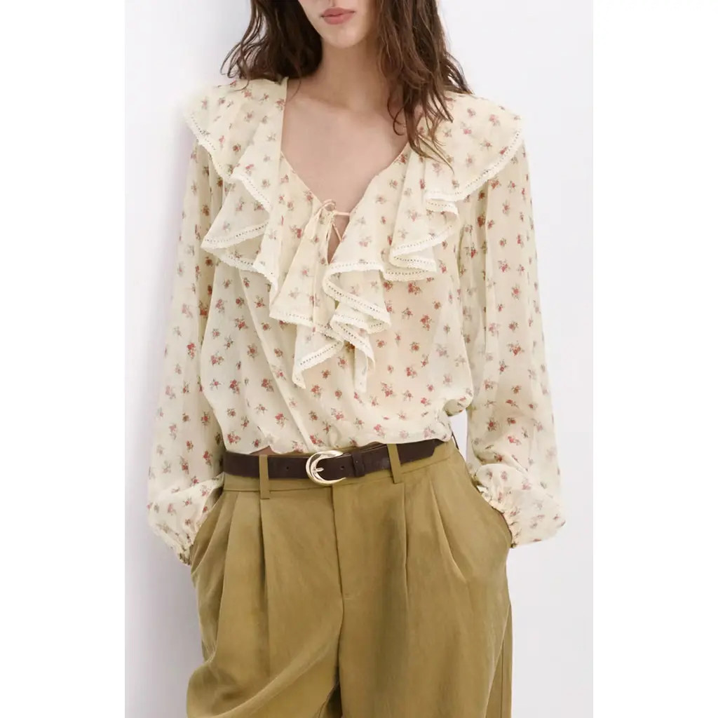 MANGO Ruffled Floral Top in Yellow at Nordstrom, Size 8 | Nordstrom