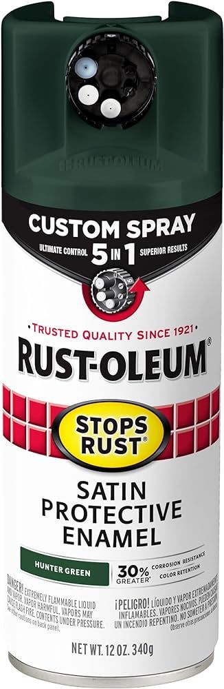 Rust-Oleum 376874 Stops Rust Custom Spray 5-in-1 Spray Paint, 12 oz, Satin Hunter Green | Amazon (US)