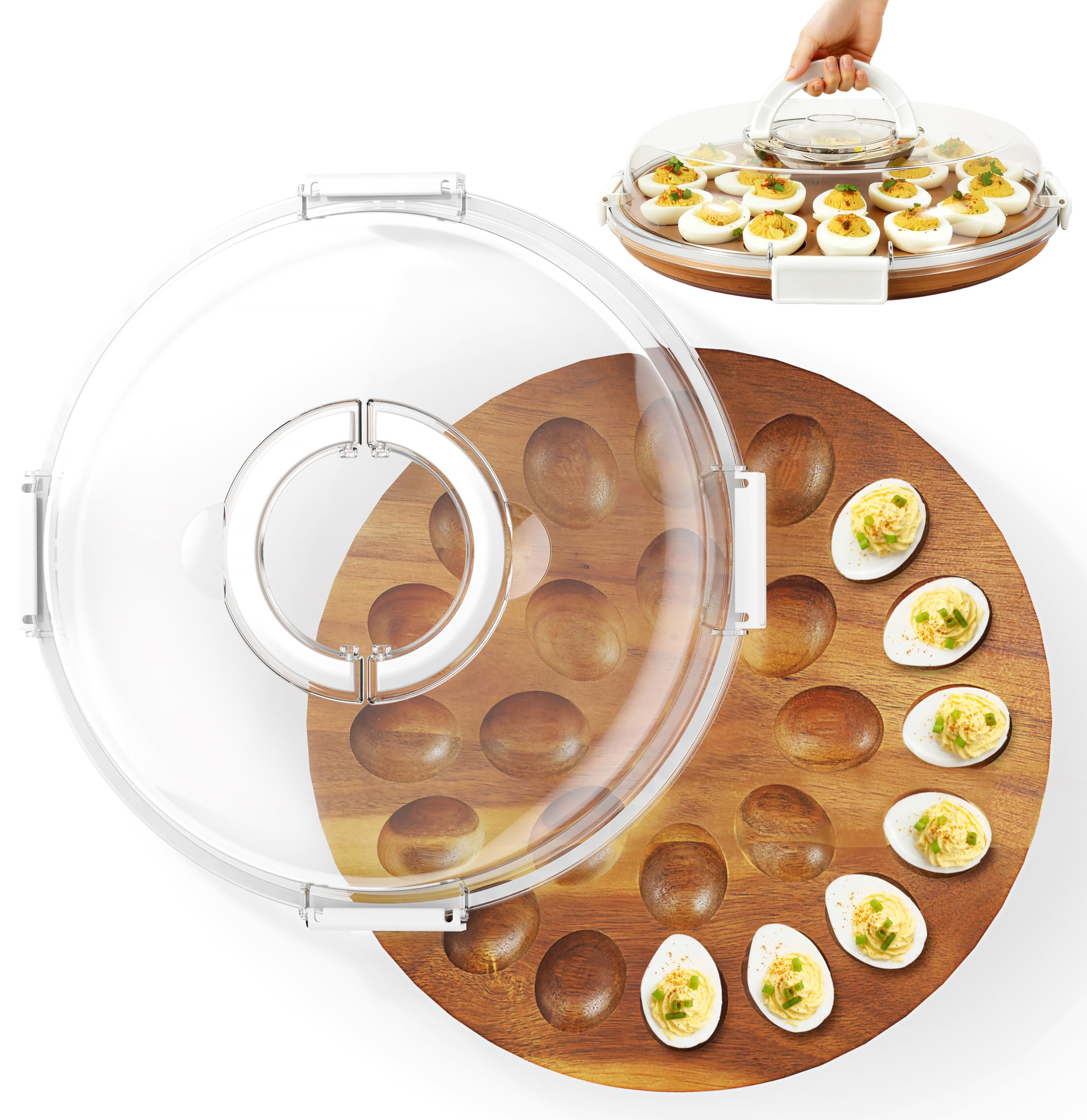 Deviled Egg Containers with Lid, 2026 Upgraded Wooden Deviled Egg Tray Platter with 24 Slots for ... | Amazon (US)