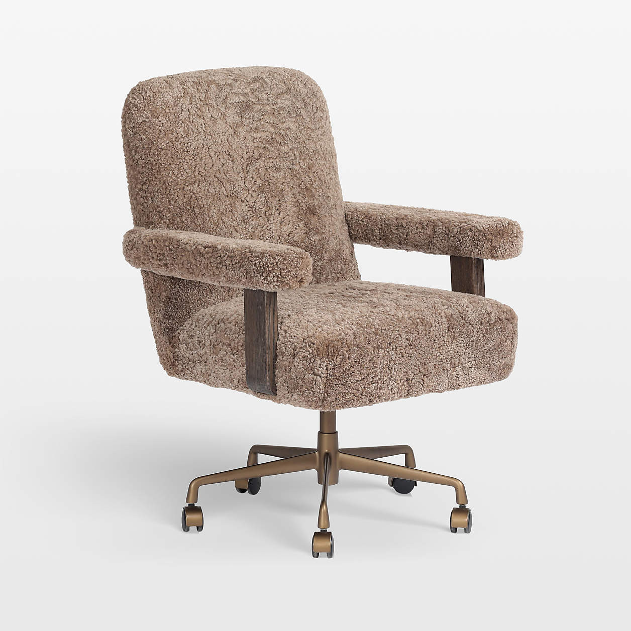 Bergen Faux Shearling Upholstered Brushed Brass Base Office Chair | Crate & Barrel | Crate & Barrel