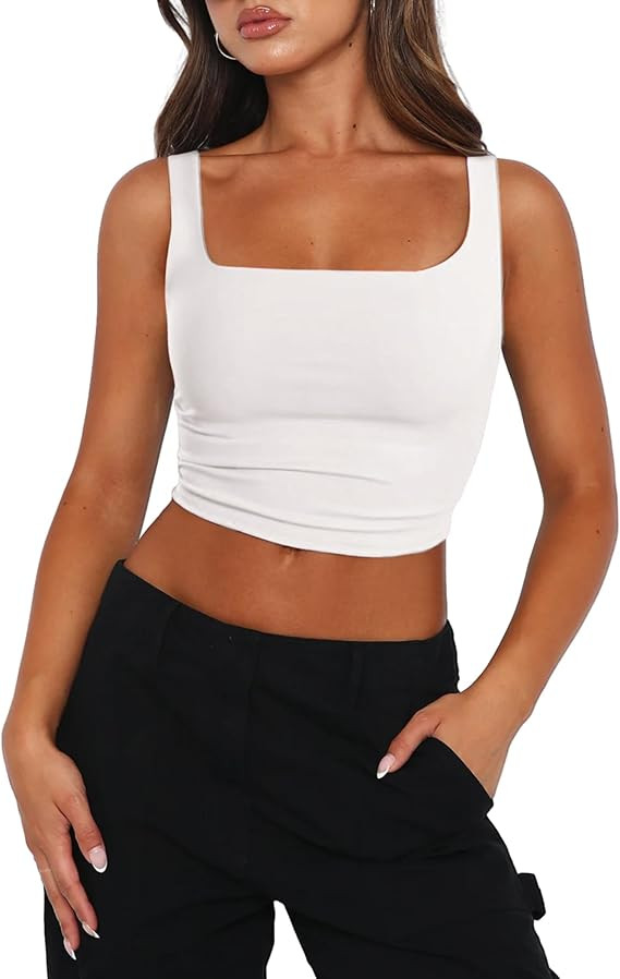 Zeagoo Women's Square Neck Sleeveless Crop Tops 2025 Cute Double Layer Seamless Slim Fit Y2k Tank... | Amazon (US)