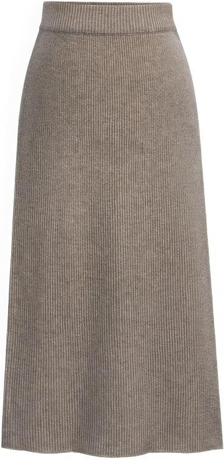 Women's Winter Warm High Waist Side Slit Wool Blend Long Skirts Rib Knit Stretchy Bodycon Pencil Skirt | Amazon (US)