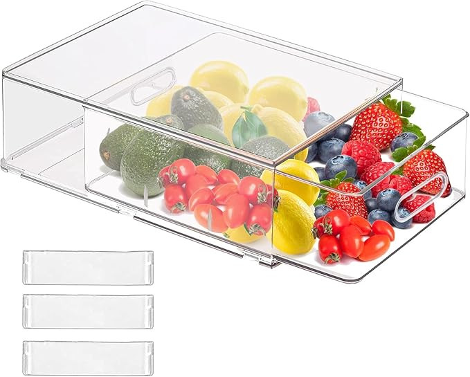 bealy Clear Drawer Organizer with 3 Dividers, Fruit Containers for Fridge Organization, Clear Sta... | Amazon (US)