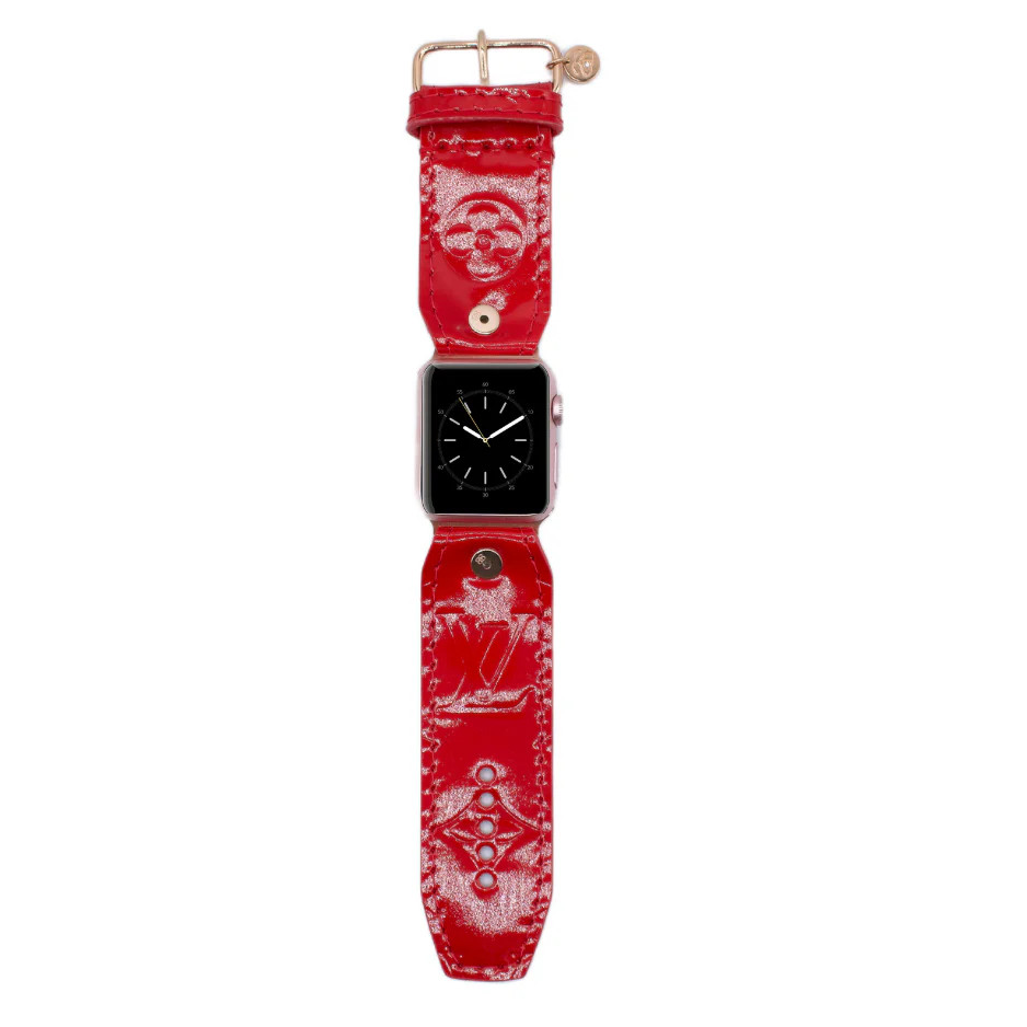 Upcycled LV Red Vernis Sivella Watchband with Logo | Sparkl