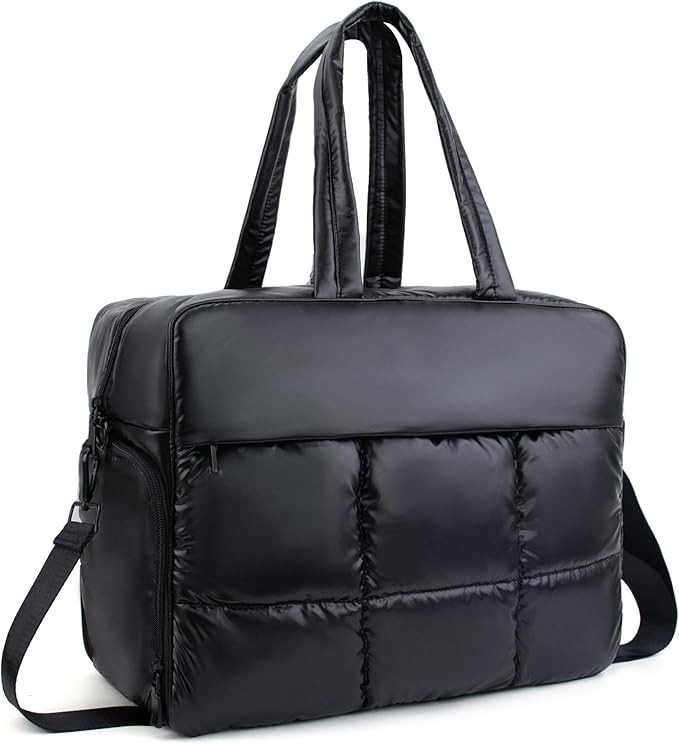 Weekender Fluffy Bag Quilted Nylon Puffer Tote Bag Personal Item Bag for Airlines Overnight Bag G... | Amazon (US)