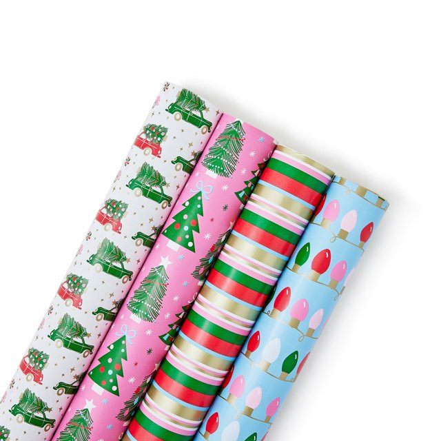 Packed Party "Bundle Up!";;  30" Roll Christmas Gift Wrap;; 4 Assorted Designs, 80 square feet | Walmart (US)