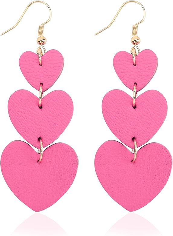 Jagucho Leather Earrings Dangle for Women, Lightweight Heart Earrings Drop for Teen Girls, Valent... | Amazon (US)