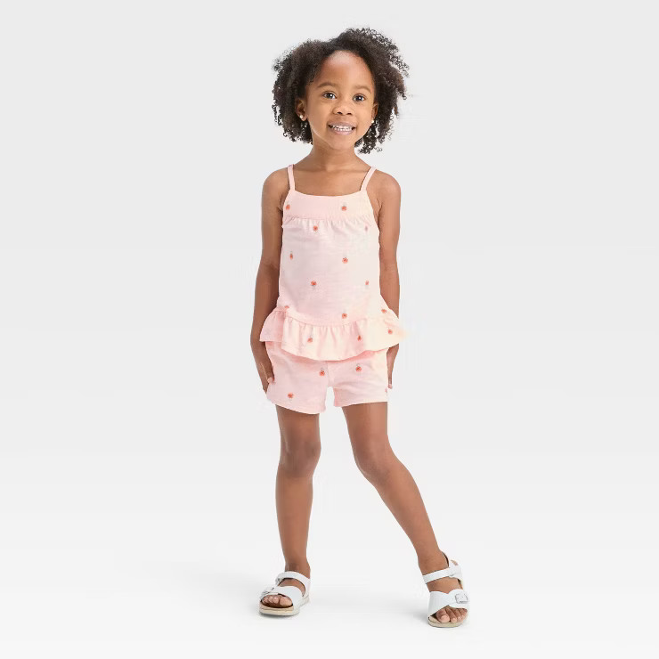 OshKosh B'gosh Toddler Girls' Pineapple Ruffle Top & Bottom Set - Peach Orange | Target