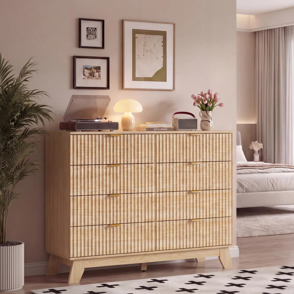 Fluted 8-Drawers Dresser For Bedroom,47''W Boho Storage Dresser & Chest | Wayfair North America