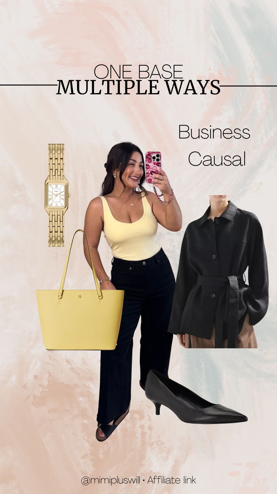 One base multiple ways! Business casual! Pair the black denim with a linen blazer and oversized bag

Work | business casual | work wear | casual work outfit | summer | petite 
Follow @mimipluswill for more!

#LTKmomlife #LTKWorkwear #LTKPetite