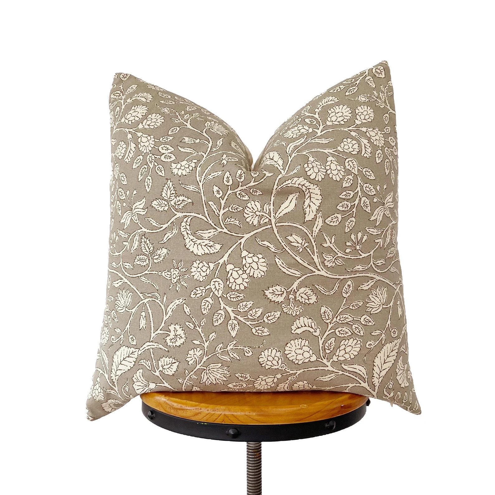 Block print on linen Throw Pillows. gray and cream Floral Pillow Cover, Designer fabric Pillow Co... | Etsy (US)