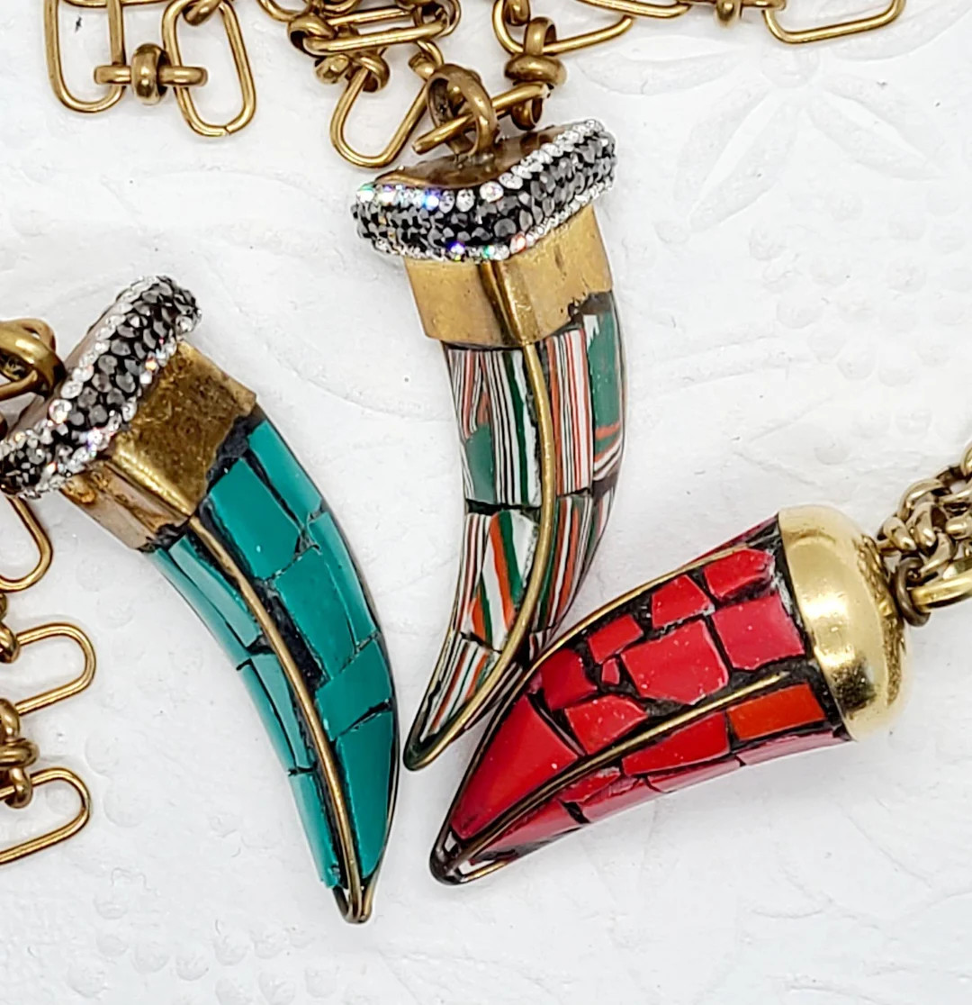 Tibetan Horn Necklace: Red Coral, Turquoise, & Multi-Colored Tusk Pendant | Etsy (US)