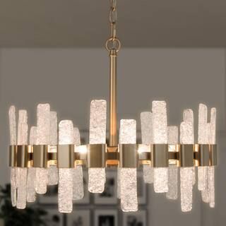 Reperio 6-Light Brass Dining Room Chandelier with Icing Glass Strip | The Home Depot
