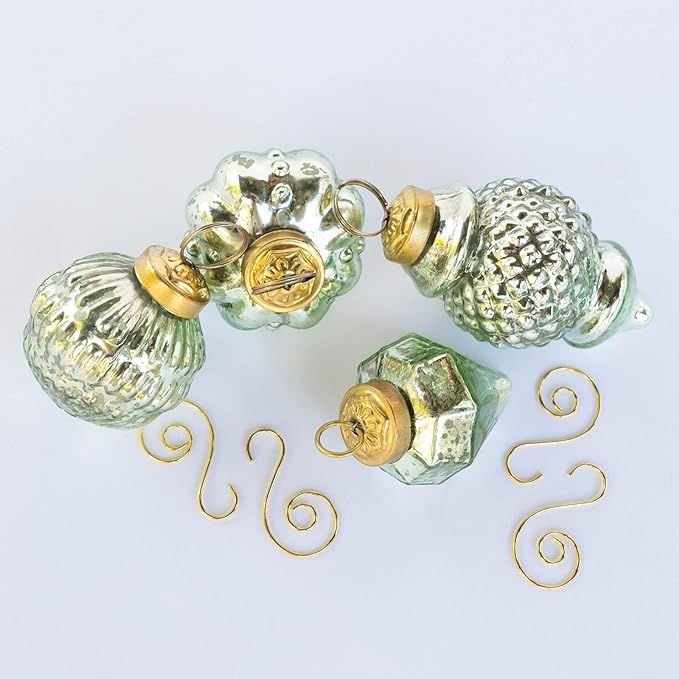 4 Green Mercury Glass Finial Christmas Ornaments - Vintage Antique Look with Swirl Hooks | Amazon (US)